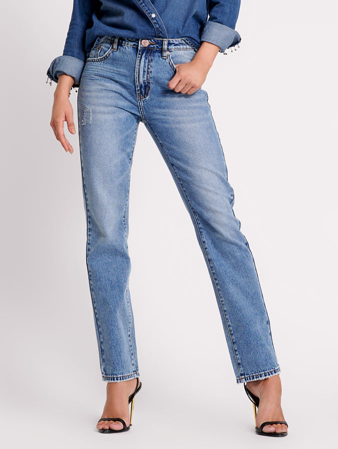 Texas Blue Truckers Mid Rise Straight Leg Jeans