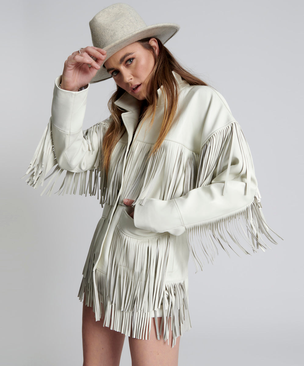 Long sales fringe jacket