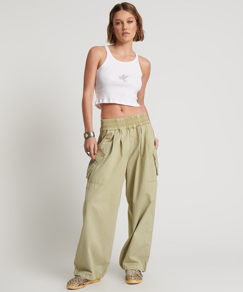 Buy LOW-RISE DRAWSTRING GREEN PARACHUTE TROUSER for Women Online in India