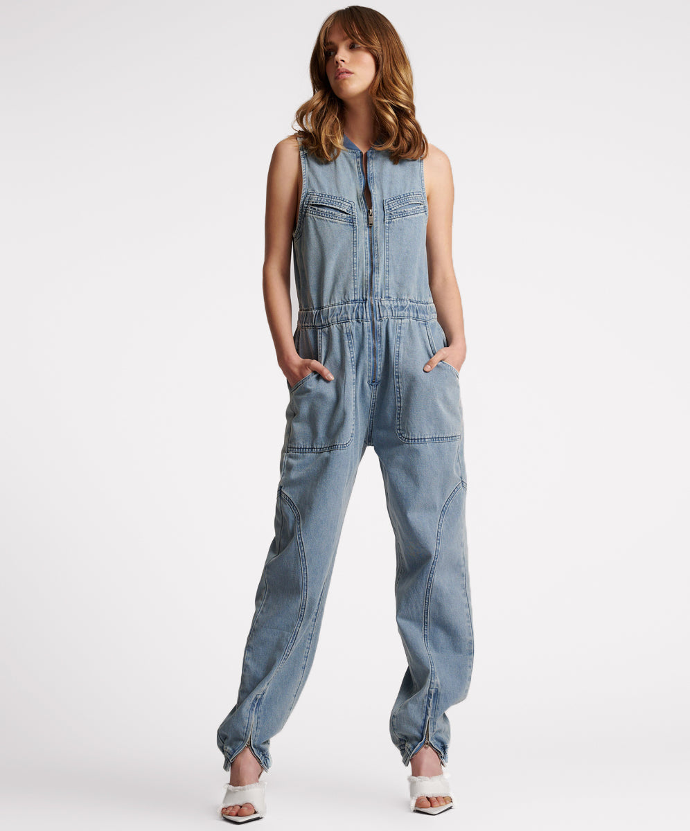 Double Denim Chambray 80s Jumpsuit with deals Jacket