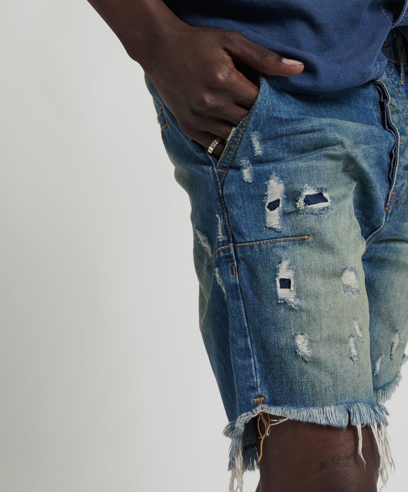 Man x One Teaspoon Mr Pinks Raw Blue Distressed outlet Denim Shorts