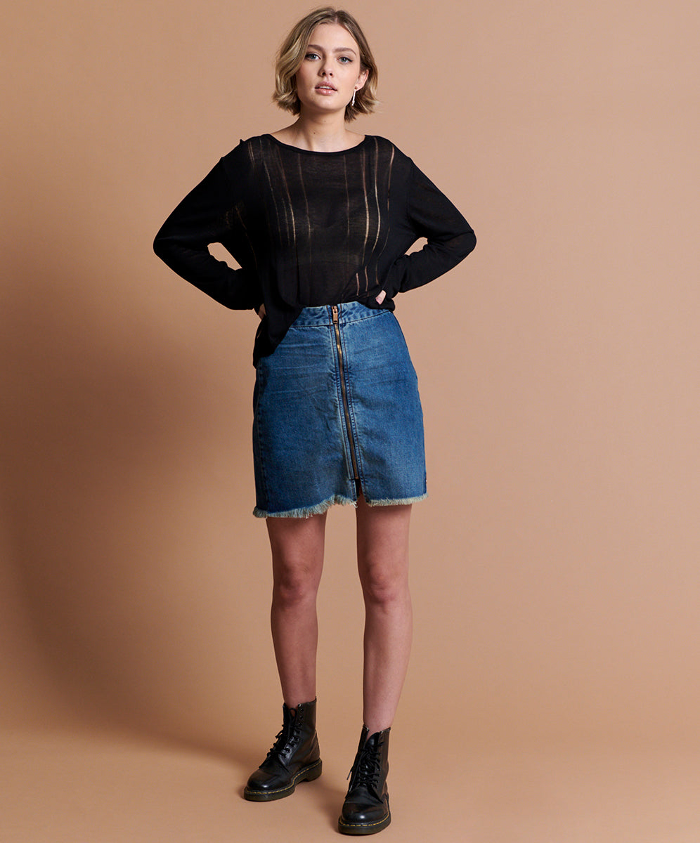 High waisted leather skirt denim best sale