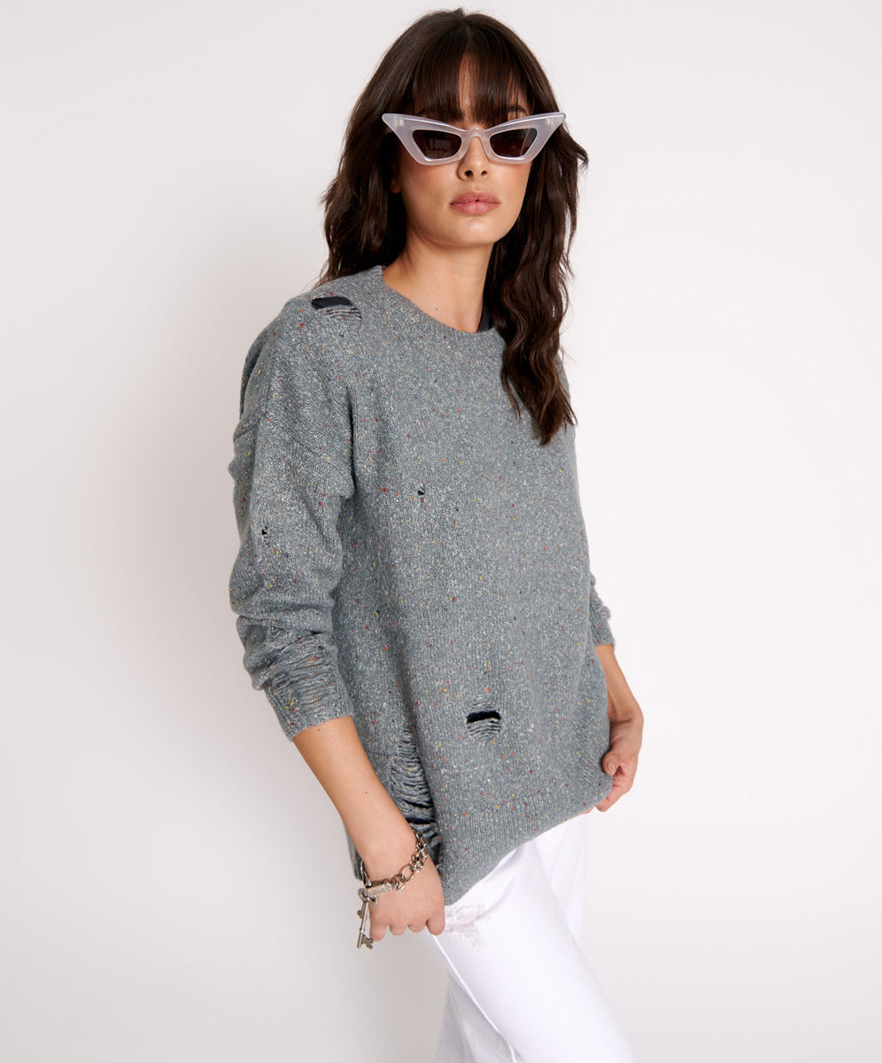 Gray distressed sweater best sale