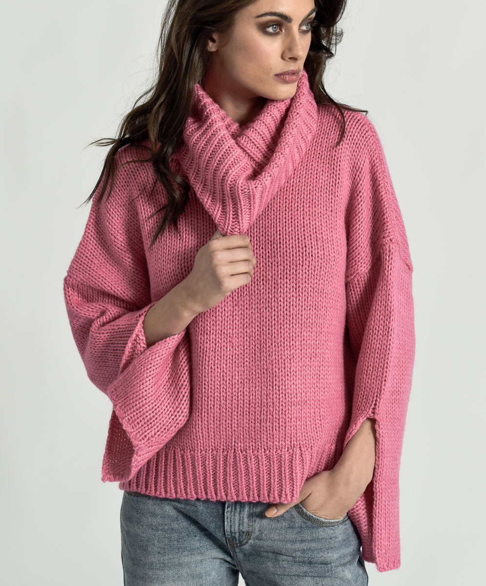 NWT One Teaspoon Winona Keyhole Oversized Chunky-Knit high quality Cowl Sweater Top Pink S