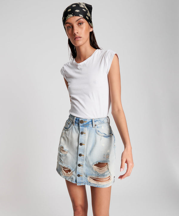 Viper High Waist Button Through Mini Denim Skirt - Kansas