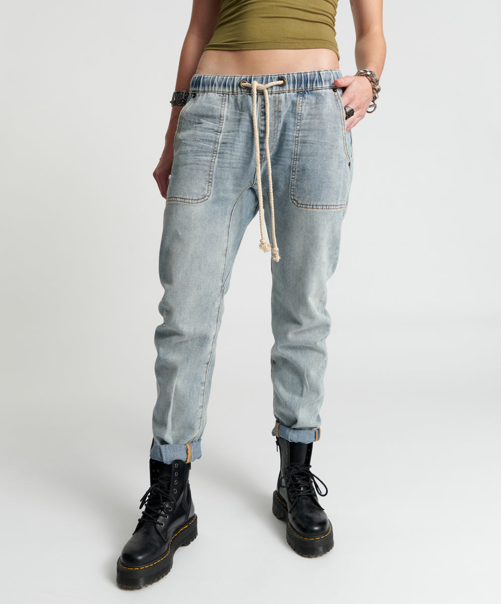 Shabbies Low Waist Drawstring Boyfriend Denim Jeans Montana