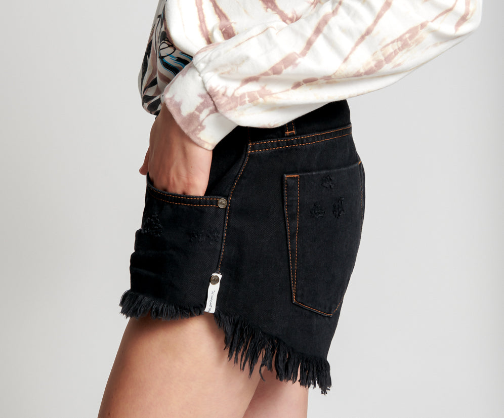 Dukes Low Waist Mini Denim Shorts - Worn Black