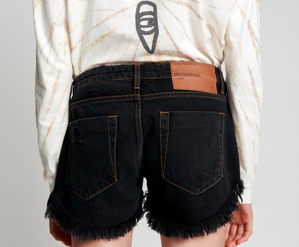 Dukes Low Waist Mini Denim Shorts - Worn Black