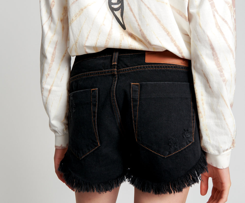 Dukes Low Waist Mini Denim Shorts - Worn Black