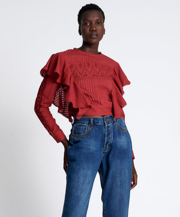 Victoria Longsleeve Crop Top - Red Wine