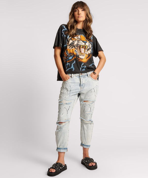 Saints Low Waist Boyfriend Denim Jeans - Florence Painted