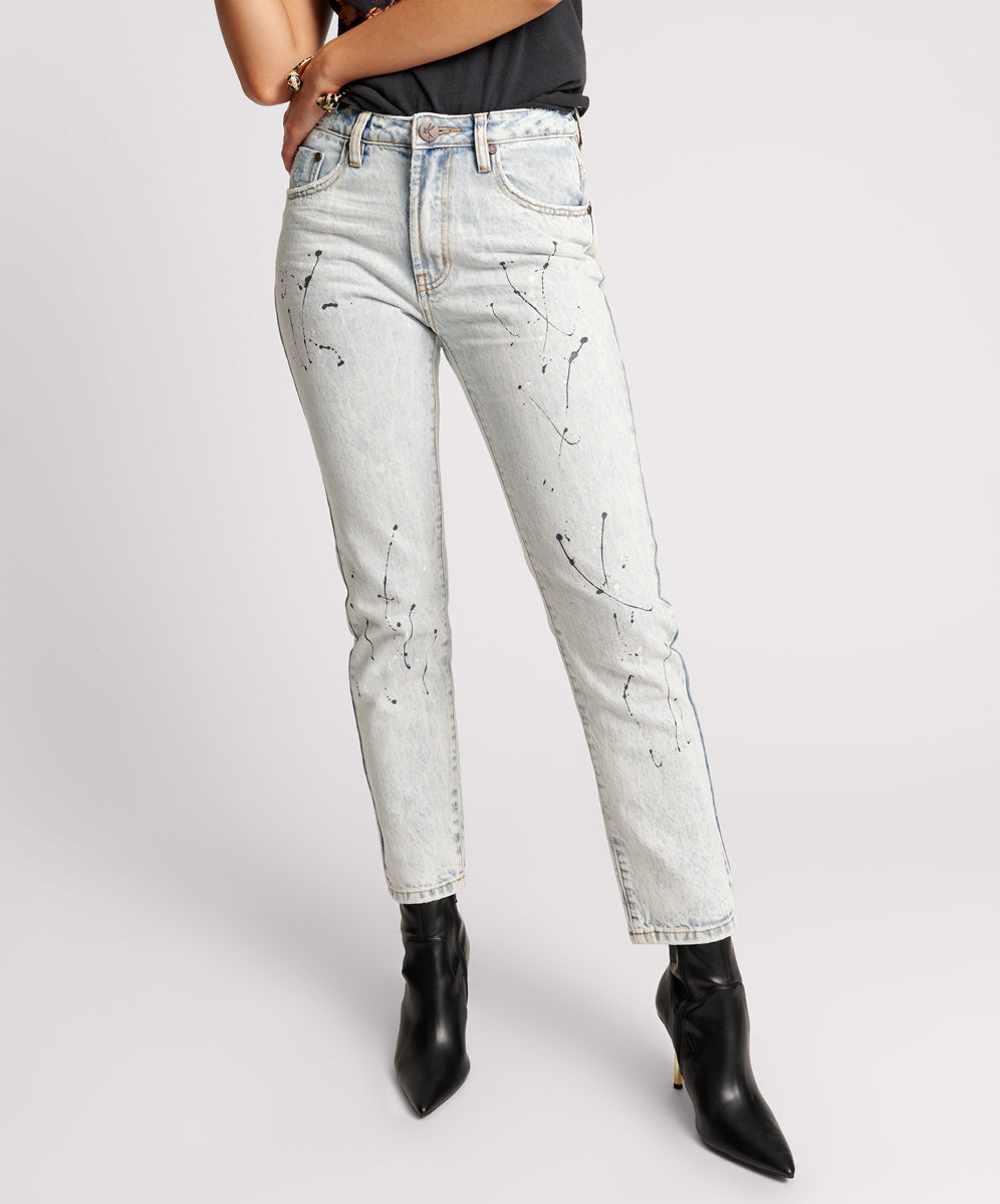 Grey paint store splatter jeans womens