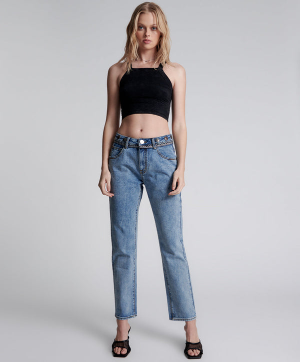 Truckers Mid Waist Straight Leg Denim Jeans - Hollywood Hills