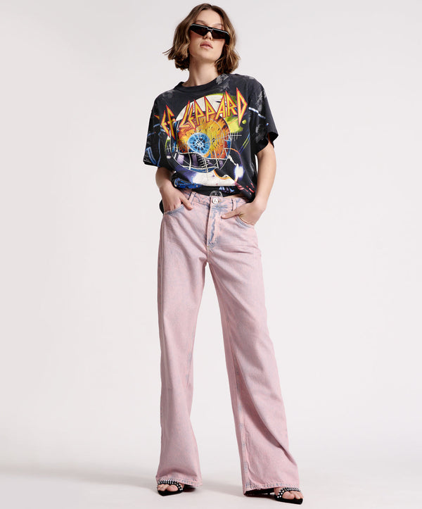 Jackson Mid Waist Wide Leg Denim Jeans - Pink Haze