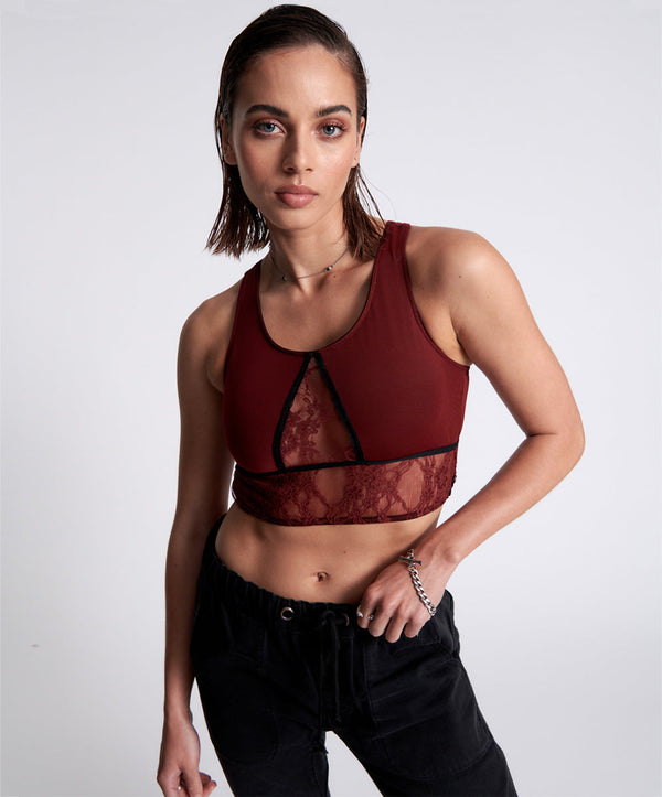 Lulu Mesh And Lace Bralette - Wine