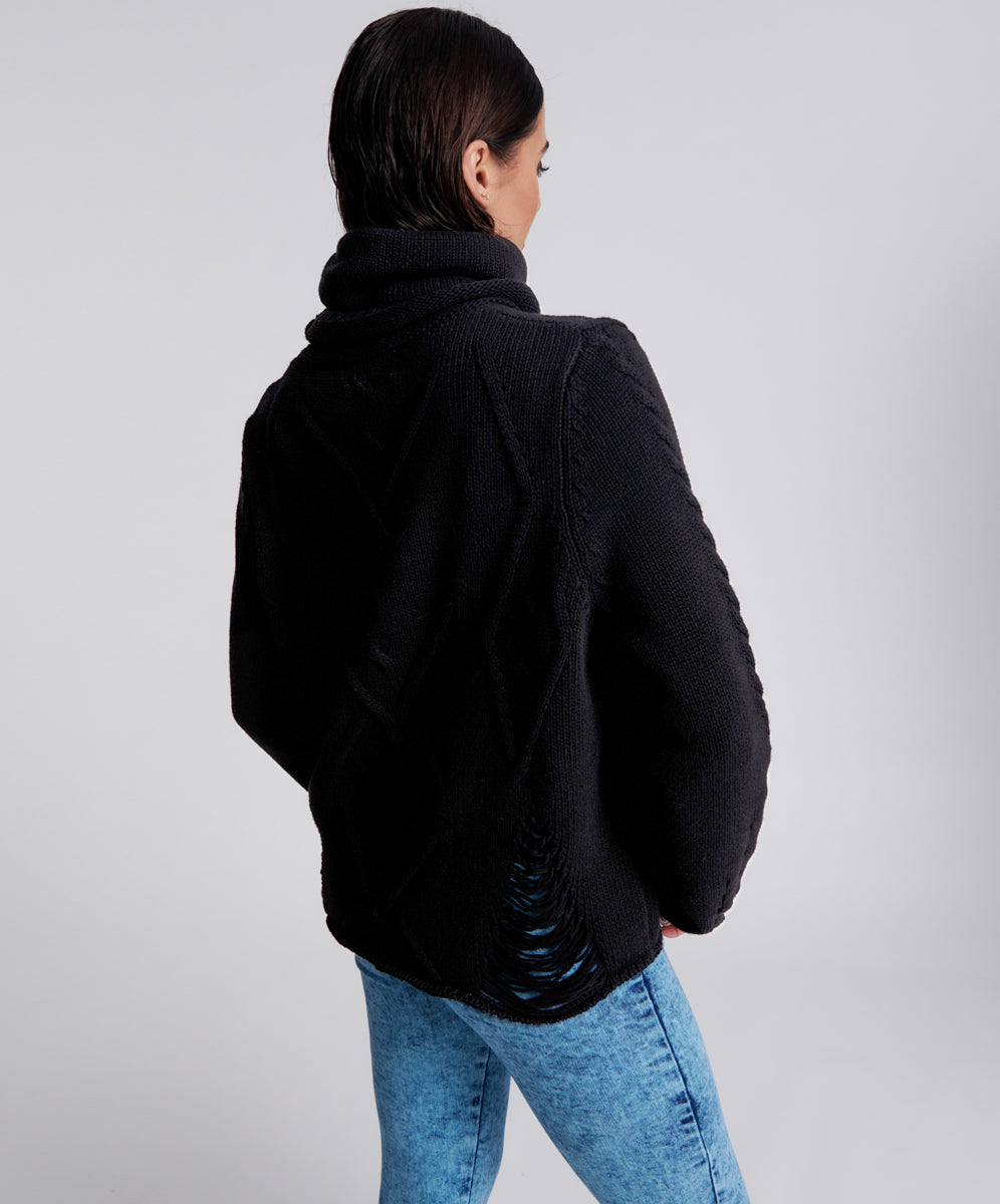 Laddered Roll Neck Sweater Black