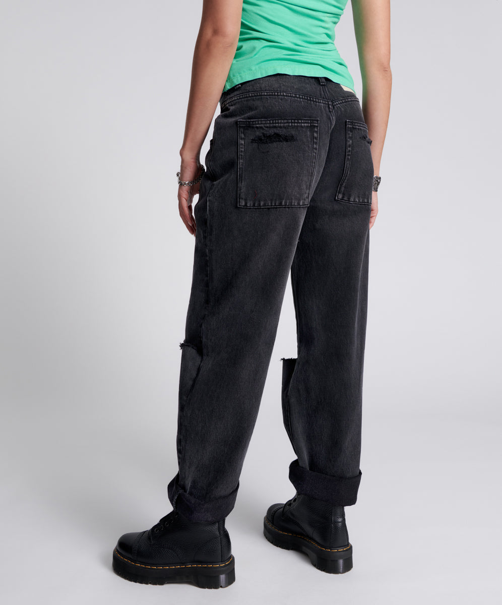 Men Pure Color Hole Denim Vintage Wash Hip Hop Work Trousers Jeans Pants  Mens Loose Fitting Pants Trouser Casual Pants Blue L - Walmart.com