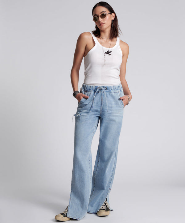 Roadhouse Wide Leg Drawstring Denim Jeans - Hendrixe