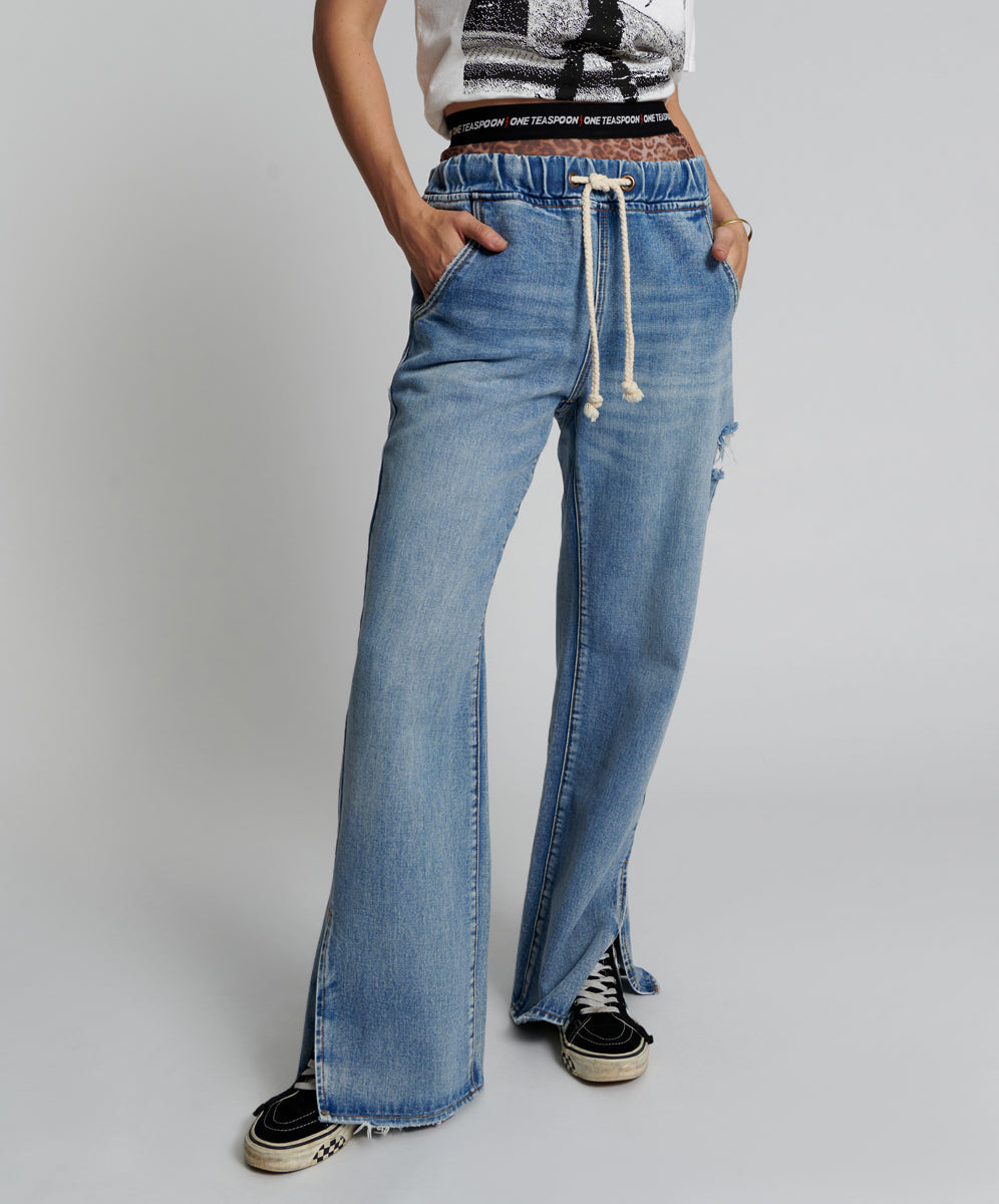 Wide leg outlet elastic waist jeans