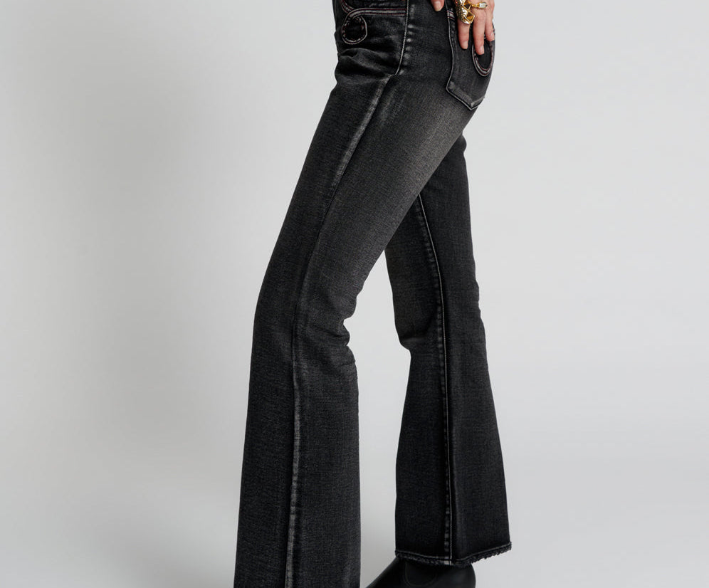 Womens Black Slim Fit Jean Flare Denim Bootcut Jeans Size 6 8 10 12 14 16  New