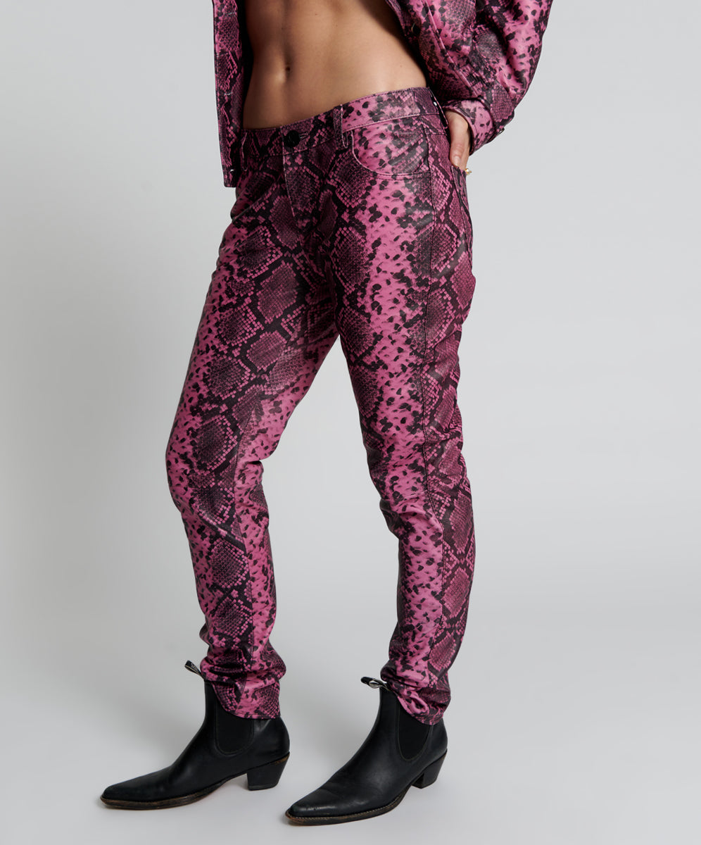 PINK PYTHON LEATHER PANTS