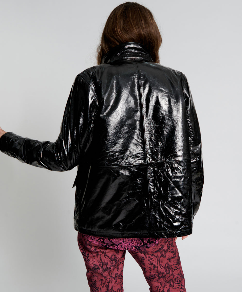 BLACK OUT PATENT LEATHER JACKET