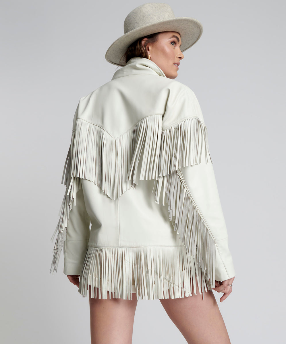 Ganni fringe outlet leather jacket