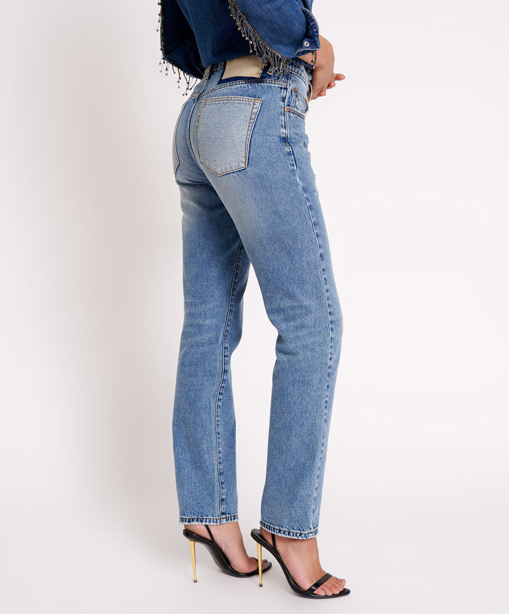 Texas Blue Truckers Mid Rise Straight Leg Jeans | One Teaspoon