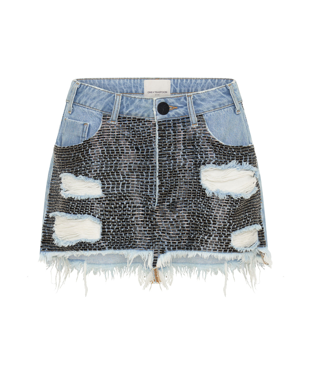 Junkyard Mini Denim Skirt Mid Blue