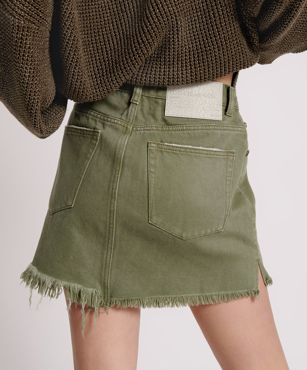 Green High Rise Cargo Mini Denim Skirt | Ally Fashion