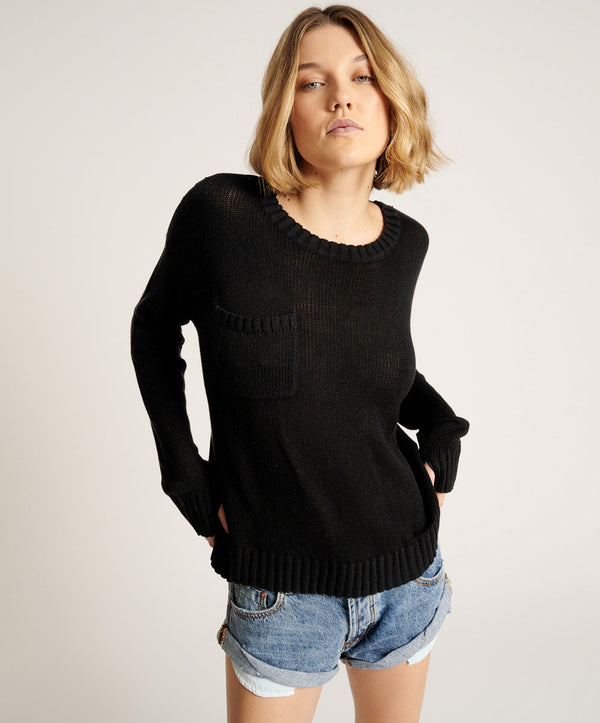 Classic Pocket Chunky Knit Sweater Black - Black