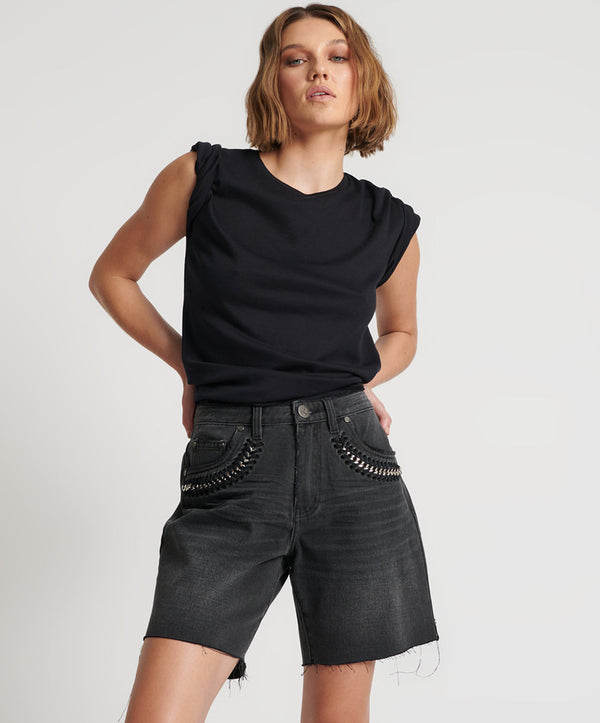 Jacksons Mid Waist Wide Leg Denim Shorts - Storm Grey