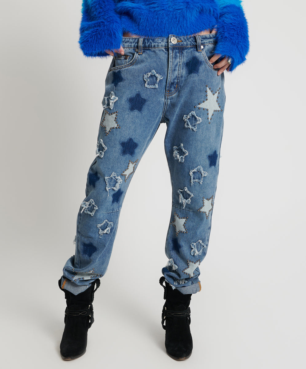 JOHNNY BLUE STAR SAINTS BOYFRIEND JEANS