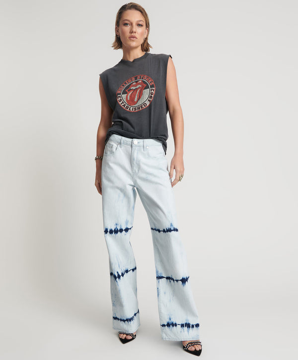 Jackson Mid Waist Wide Leg Denim Jeans - Bleached Out Blue