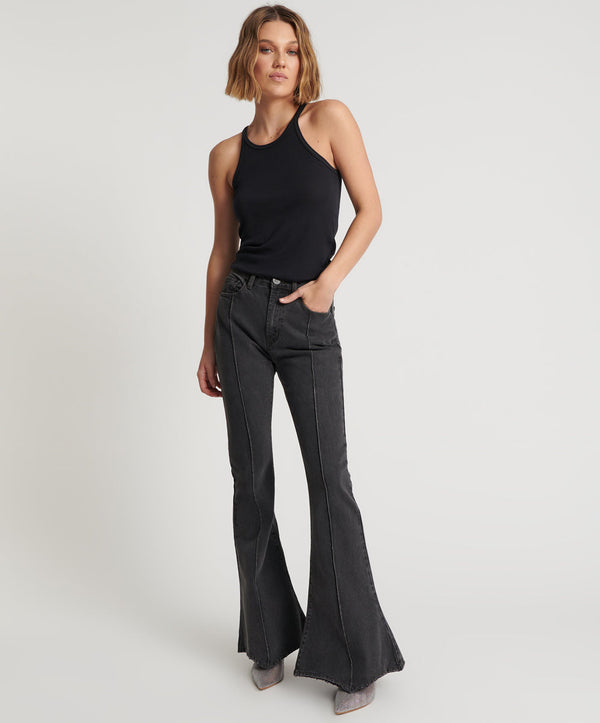 Trumpet High Waist Flared Denim Jeans - Washed Black