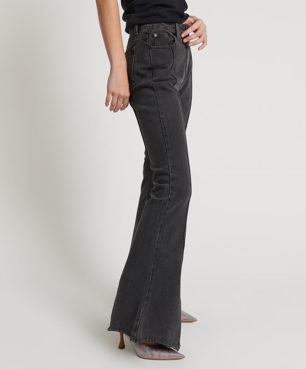 WASHED BLACK HIGH WAIST TRUMPET FLARE JEAN