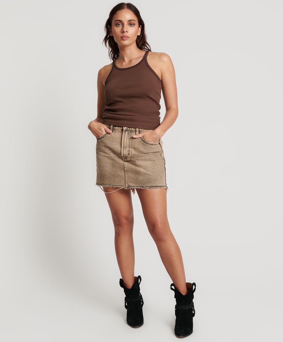 Khaki denim hotsell mini skirt