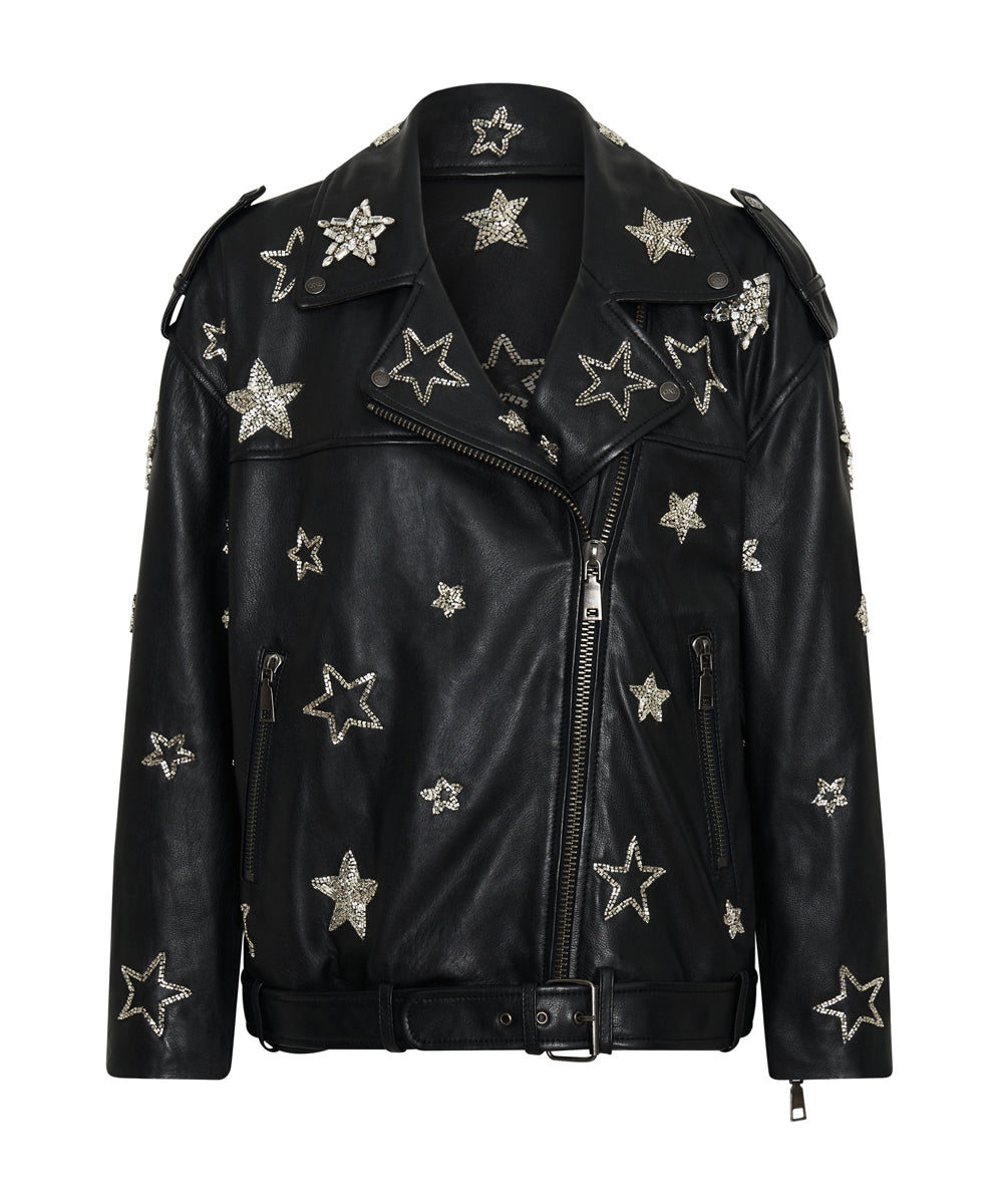 ALL STAR HAND EMBELLISHED LEATHER JACKET