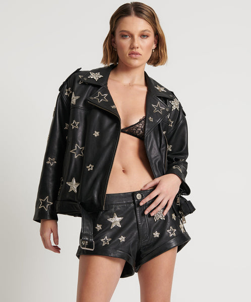 Black leather 2024 star jacket