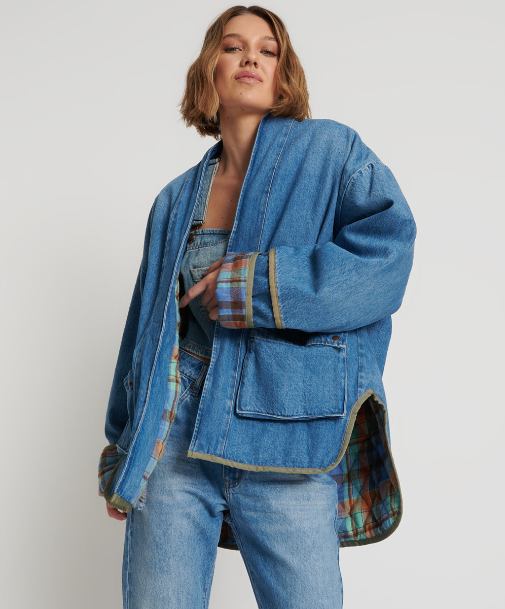 Denim kimono jacket clearance womens