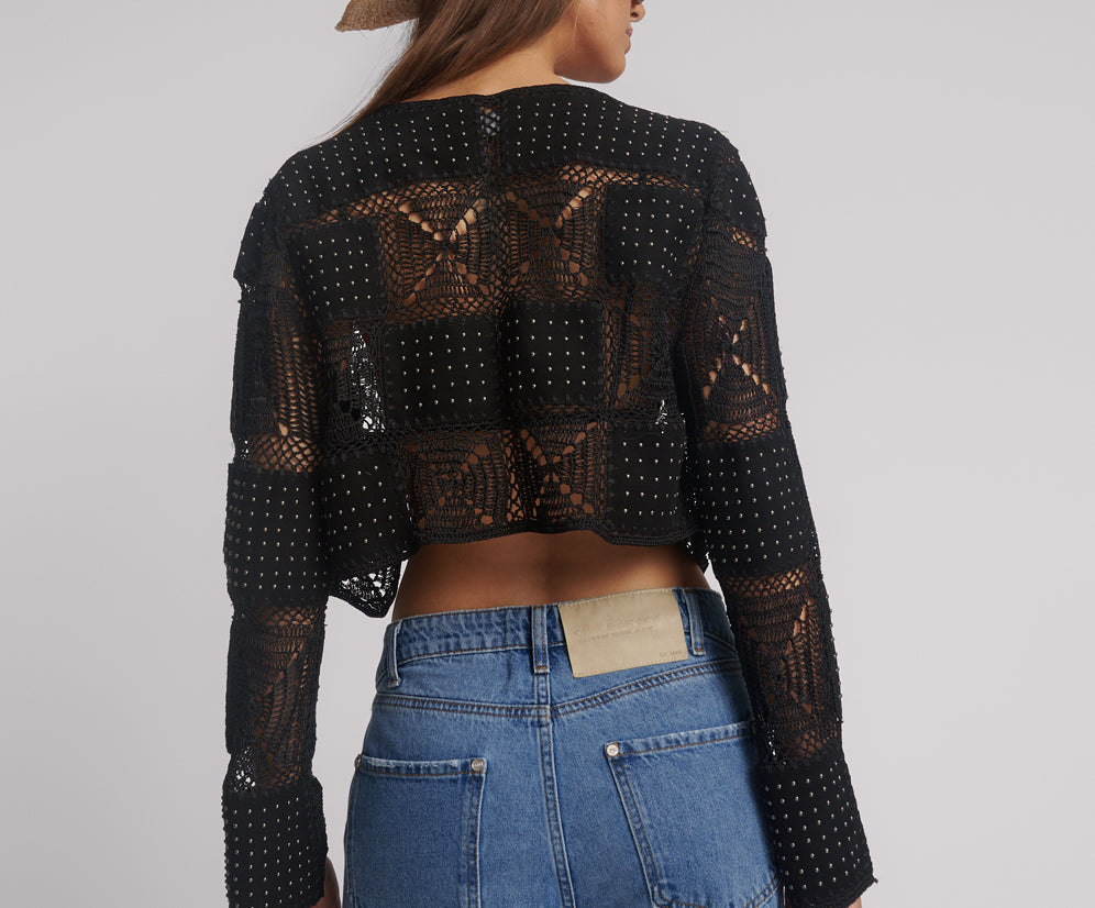 Studded Bolero Cropped Leather Jacket - Black