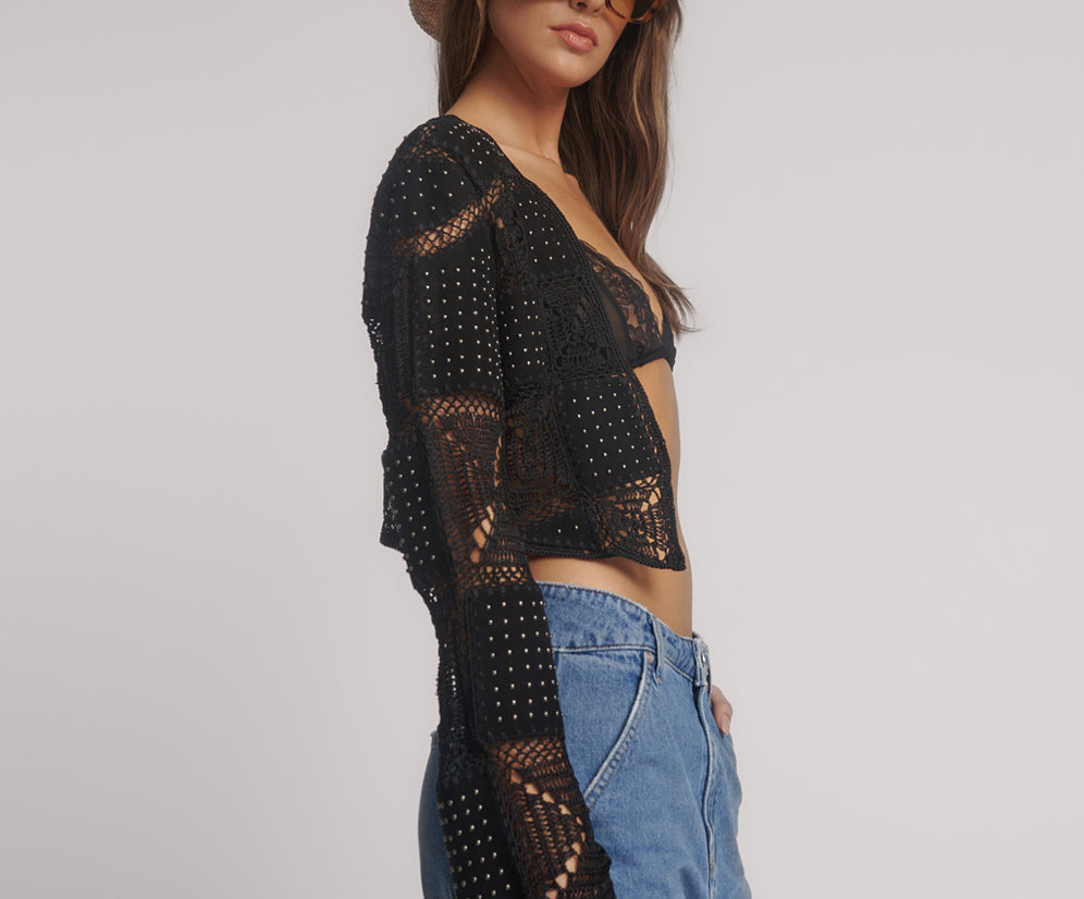 Studded Bolero Cropped Leather Jacket - Black