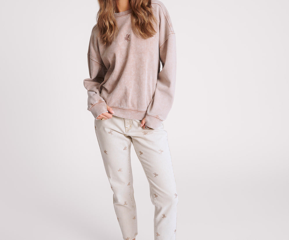 Bower Bird Retro Crew Sweater - Sand