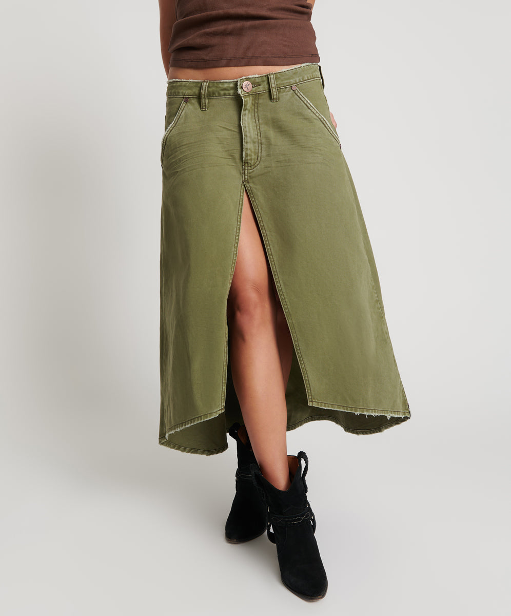 Shelly Fray Denim Mini Skirt - Khaki