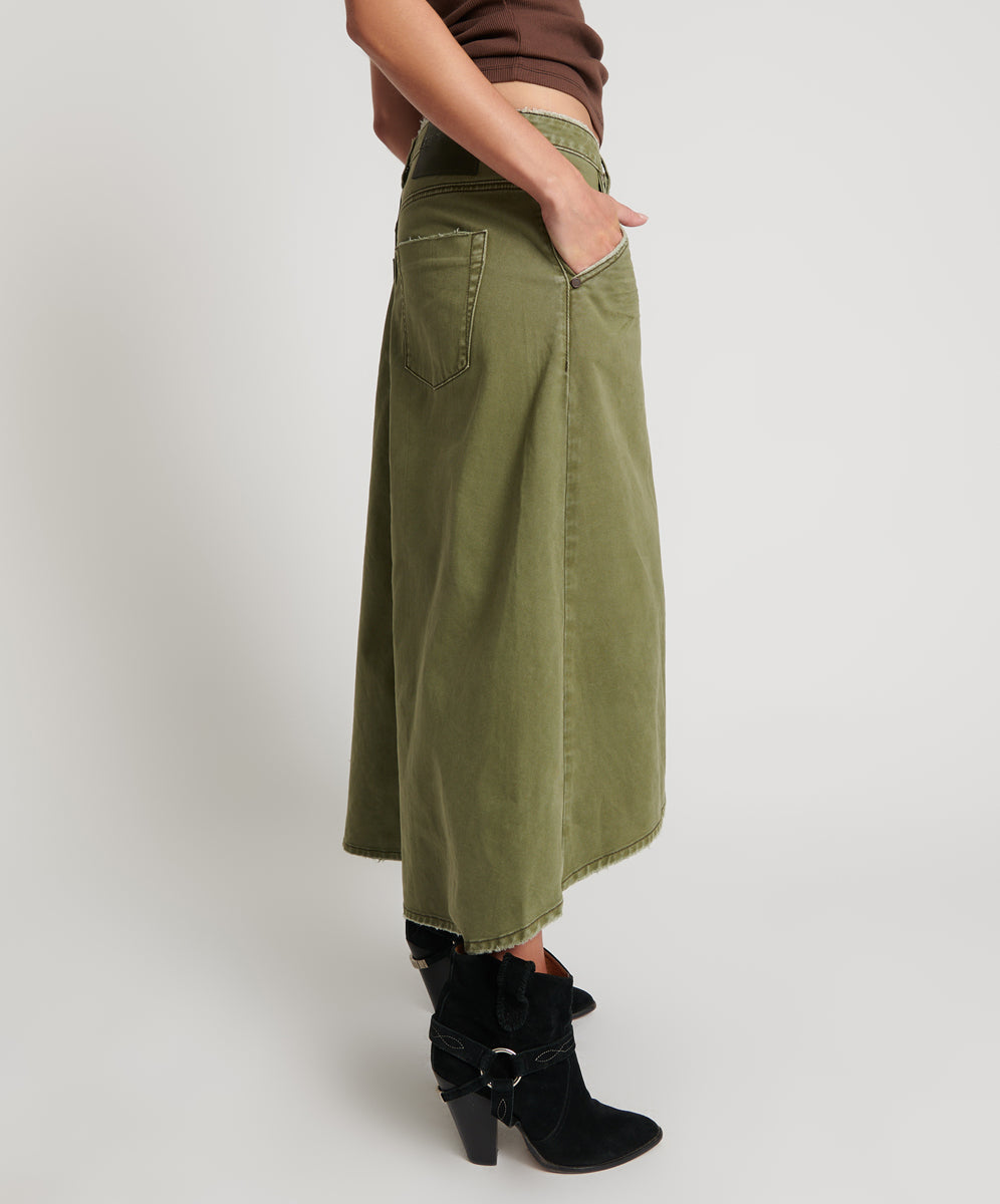 Khaki Long Denim Skirt - Mrs Carter - One Teaspoon USA