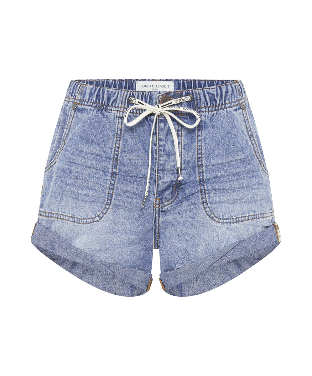 Denim shorts fashion with drawstring waist