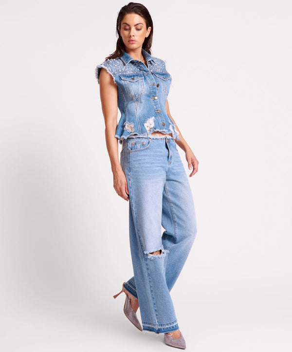 Low Riders Low Waist Wide Leg Denim Jeans - Bolt Blue