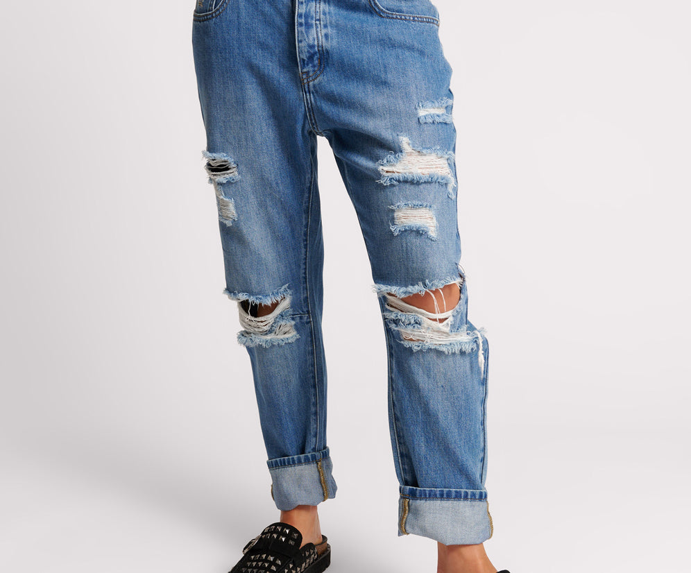 MIDTOWN MESSED UP SAINTS BOYFRIEND JEANS