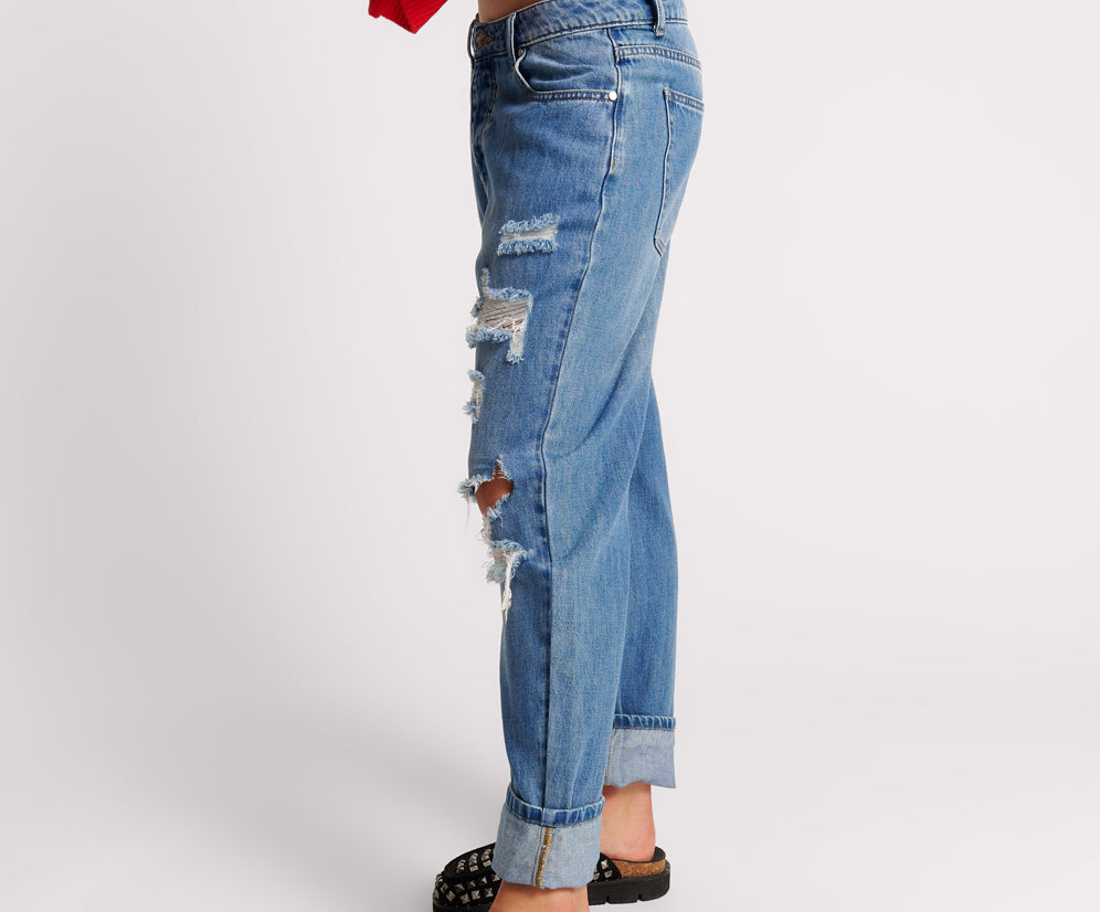 MIDTOWN MESSED UP SAINTS BOYFRIEND JEANS