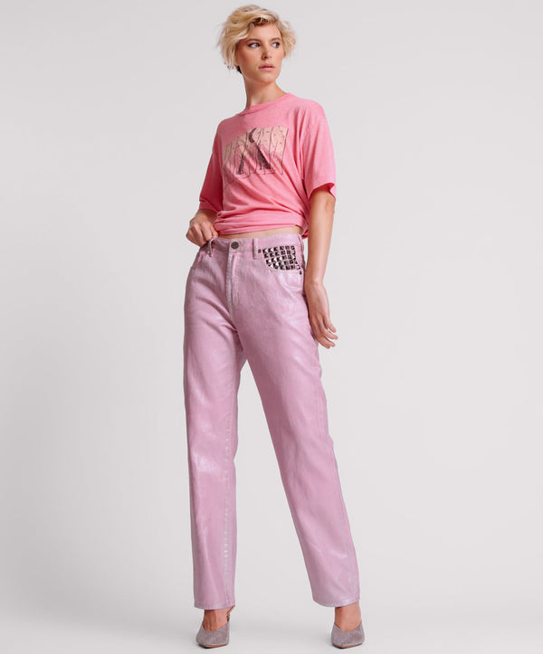 PINK ENVY FOIL AWESOME BAGGIES HIGH WAIST JEANS